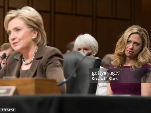 Secretary of State nominee Hillary Clinton testifies during her confirmation hearing in the Senate Foreign Relations Committee as her daughter...