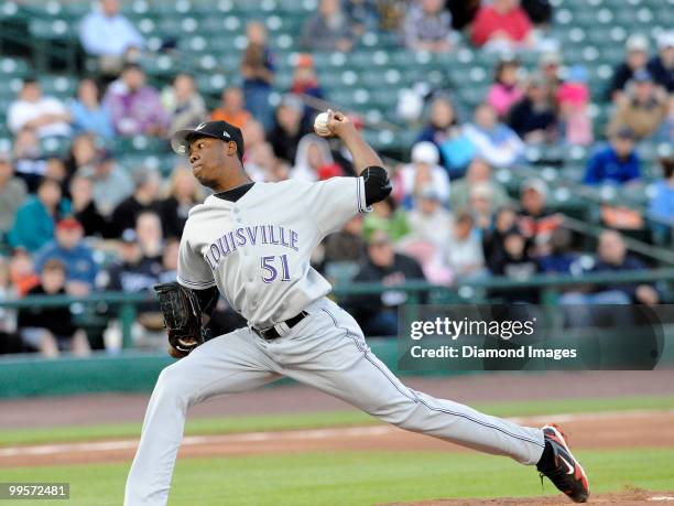 May 14, 2010: Pitcher Aroldis Chapman of the Louisville Bats throws a pitch during a game on May 14, 2010 against the Rochester Red Wings at Frontier...