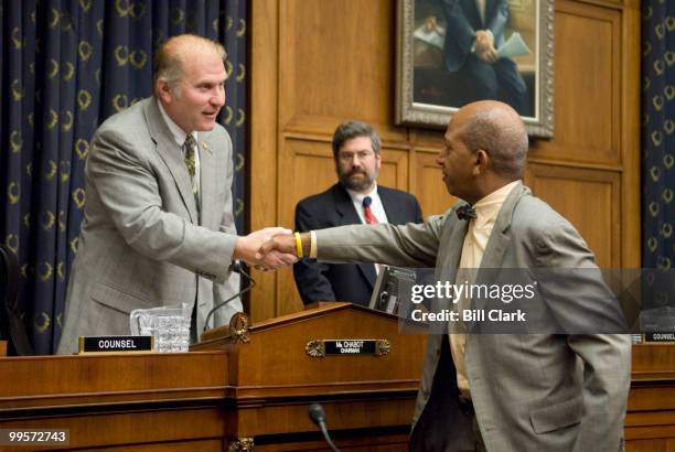 Mayor Anthony Williams talks with subcommittee chairman Steve Chabot before the start of the House Constitution Subcommittee's hearing on the...