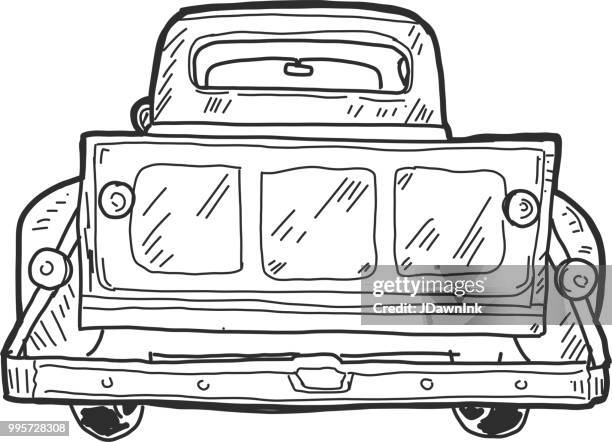 old fashioned pick up truck tailgate with watercolor texture - vintage car trunk stock illustrations