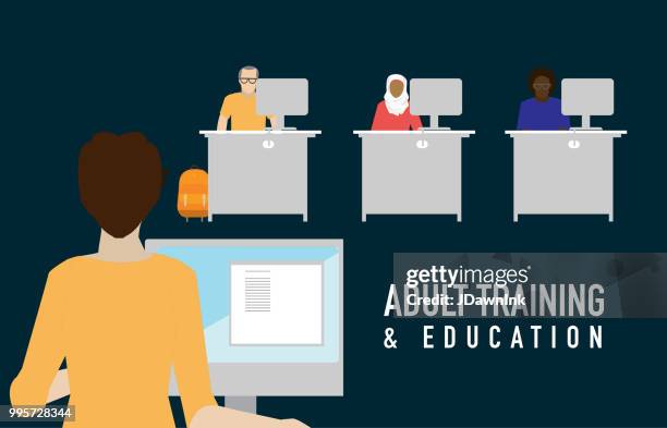 adult learning education concept - diversity training stock illustrations