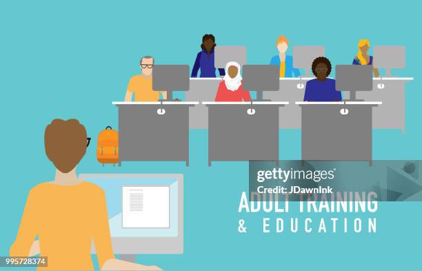 adult learning education concept - person in further education stock illustrations