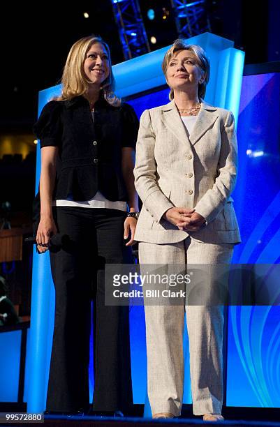Sen. Hillary Clinton, D-N.Y., and her daughter Chelsea do their walk-through before the start of day 2 at the 2008 Democratic National Convention at...