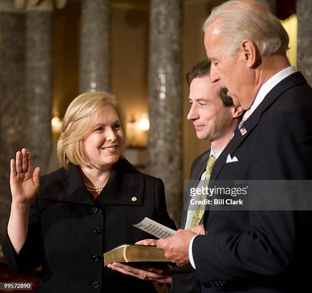 Vice President Joe Biden administers the oath during the mock swearing-in ceremony for Sen. Kirsten Gillibrand, D-N.Y., on Tuesday, Jan. 27 to fill...