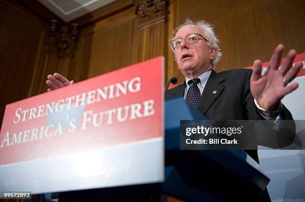 Sen. Bernie Sanders, I-Vt., speaks during a news conference to discuss the energy, education and health investments in President Obama's budget...