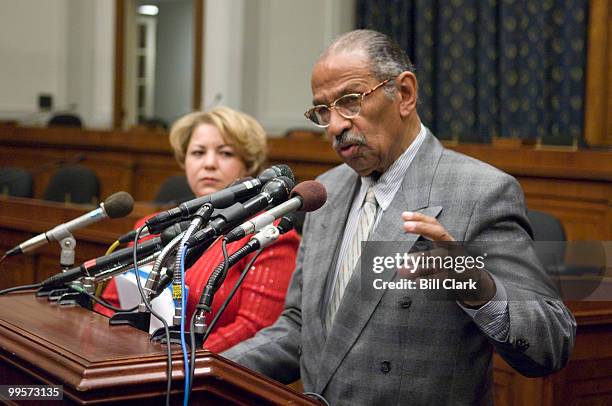 Rep. Linda Sanchez, D-Calif., and House Judiciary Committee chairman John Conyers, D-Mich., hold a news conference to release documents relating to...