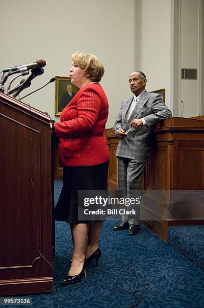 Rep. Linda Sanchez, D-Calif., and House Judiciary Committee chairman John Conyers, D-Mich., hold a news conference to release documents relating to...