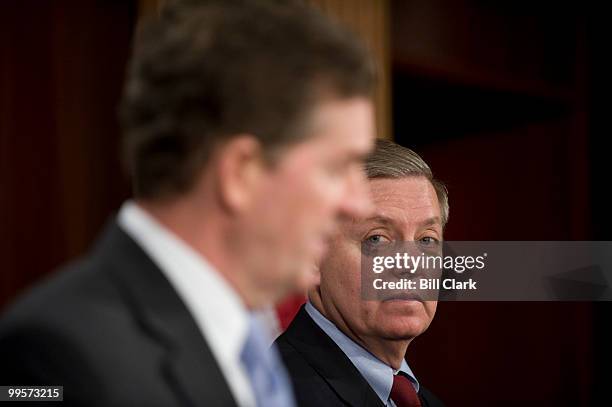 From left, Sen. Jim DeMint, R-S.C., and Sen. Lindsey Graham, R-S.C., participate with other GOP Senators for their news conference on Thursday, Feb....