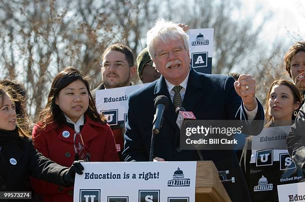 House Education and Labor Chairman George Miller, D-Calif., speaks in Upper Senate Park on Capitol Hill during the U.S. Students Association's rally...