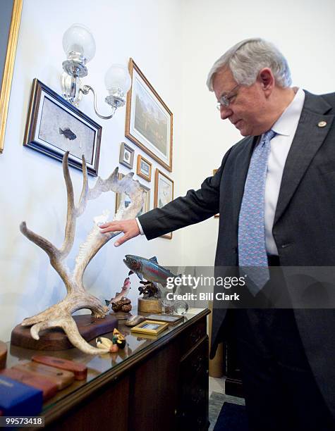 Sen. Michael Enzi, R-Wyo., office in the Russell Senate Office Building on Thursday, June 12, 2008. A mouse antler carved by a Wyoming artist. The...