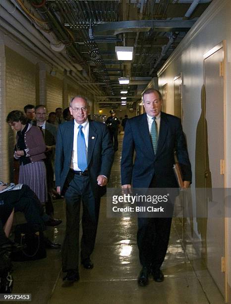 House Ethics Committee chairman Doc Hastings, R-Wash., left, and Ed Cassidy, advisor to the chairman of the committee, arrive for the House Ethics...