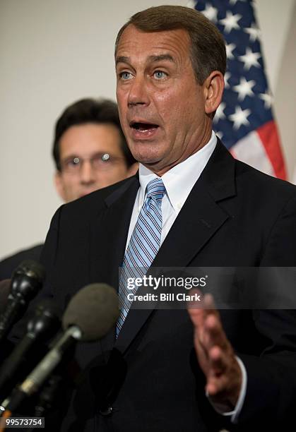 House Minority Leader John Boehner, R-Ohio, and House Minority Whip Eric Cantor, R-Va., speak to the media following the House Republican Conference...