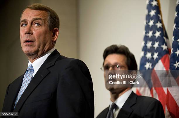 From left, House Minority Leader John Boehner, R-Ohio, and House Minority Whip Eric Cantor, R-Va., speak to the media following the House Republican...