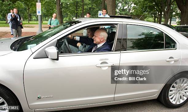 Sen. John McCain, R-Ariz., takes Sen. Lindsey Graham, R-S.C., for a ride in his brand new Ford Fusion hybrid outside of the Russell Senate Office...