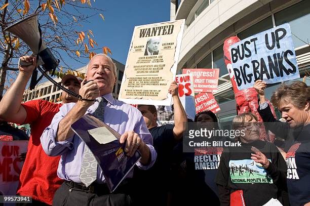 Service Employees Internation Union president Andy Stern speaks during a rally in front of Goldman Sachs' offices at 101 Constitution Ave. NW, in...