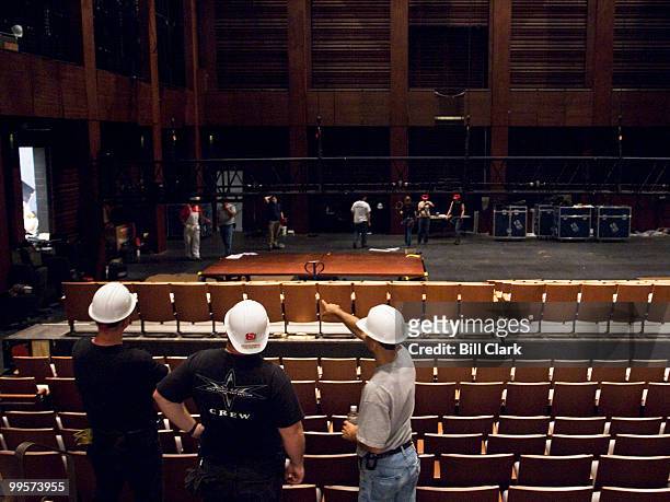 Workers prepare for the October openeing of Sidney Harman Hall at the Harman Center for the Arts on F Street NW, on Monday, Sept. 24, 2007. The...