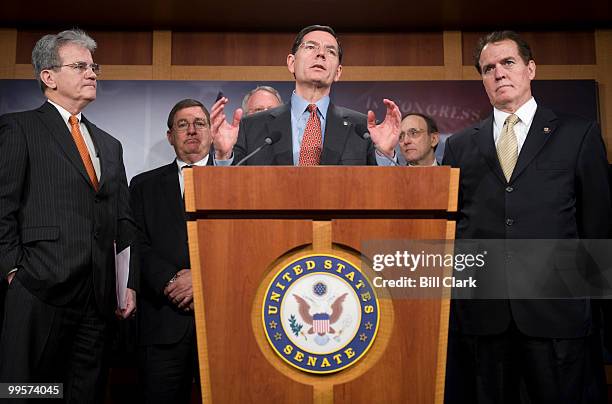 From left, Sen. Tom Coburn, R-Okla., Rep. Mike Burgess, R-Texas, Sen. John Barrasso, R-Wyo., Rep. Phil Roe, R-Tenn., and Rep. Phil Gingrey, R-Ga.,...