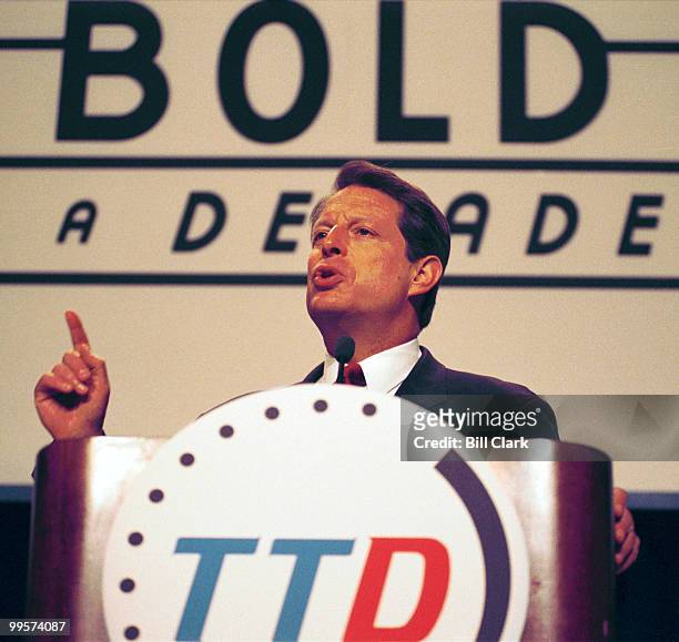 Vice President Al Gore speaks at the AFL-CIO Transportation Trades Department's 10th Anniversary Convention at the Capital Hilton Friday morning July...