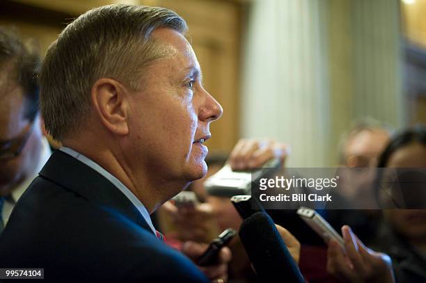 Sen. Lindsey Graham, R-S.C., speaks to reporters following the Senate Republican policy lunch on Tuesday, Oct. 27, 2009.