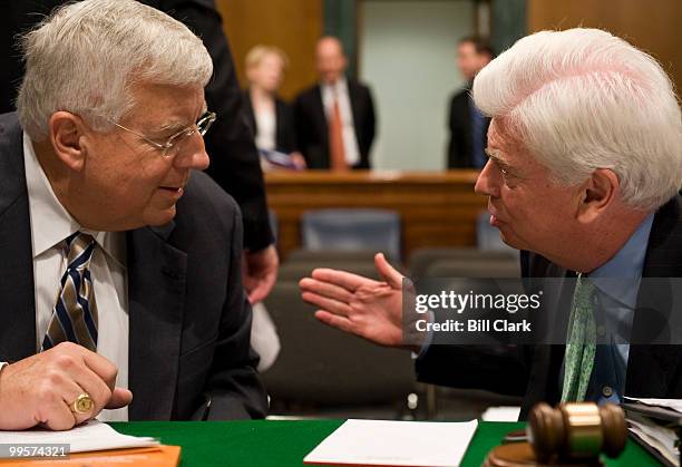 Sen. Michael Enzi, R-Wyo., left, and chairman Chris Dodd, D-Conn., talk before the start of the Senate Health, Education, Labor and Pensions...