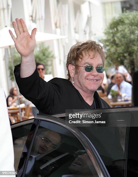 Sir Elton John leaves his hotel on May 15, 2010 in Cannes, France.