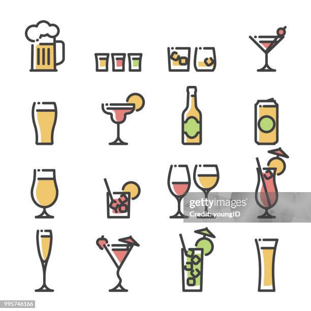 bildbanksillustrationer, clip art samt tecknat material och ikoner med alkoholhaltiga drycker - linje konst ikoner - alcohol