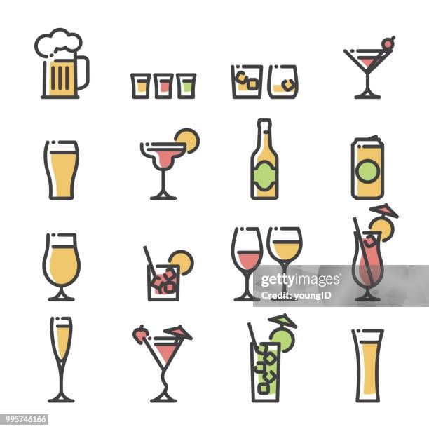 alcoholic drinks - line art icons - margarita stock illustrations