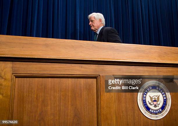 Sen. Ted Kennedy, arrives for the news conference announcing that bipartisan group of Senate negotiators had reached broad agreement on comprehensive...