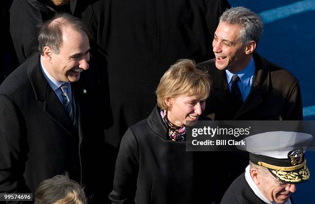 Obama advisor David Axelrod talks with White House chief of staff Rahm Emanuel following the Inauguration ceremony for President Barack Obama on...