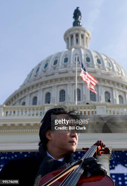 Yo-Yo Ma prepares top play his cello during the Inauguration Ceremony for President Barack Obama on the West Front of the U.S. Capitol on Tuesday,...