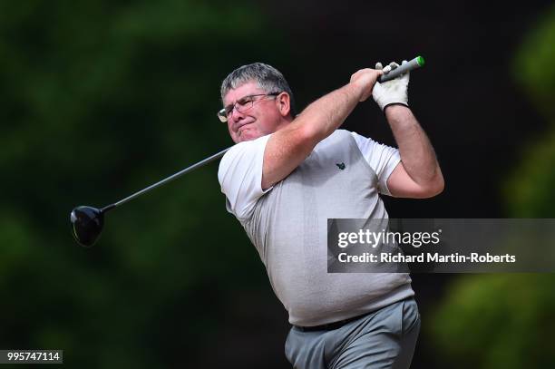 Amateur Stephen Daynes of Manchester Golf Club tees off during the Lombard Trophy North of England Qualifier at Sandiway Golf Club on July 10, 2018...