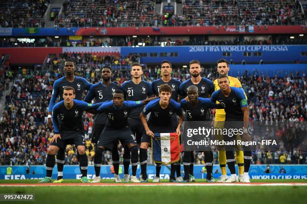 The France team line up before the 2018 FIFA World Cup Russia Semi Final match between Belgium and France at Saint Petersburg Stadium on July 10,...