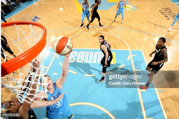 Stefanie Dolson of the Chicago Sky shoots the ball during the game against Las Vegas Aces on July 10, 2018 at the Wintrust Arena in Chicago,...