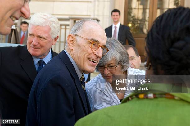 Retired Lt. Gen. William Odom, center, arrives to participate in a news conference on the Iraqi security forces on Wednesday, Sept. 5 on the Cannon...