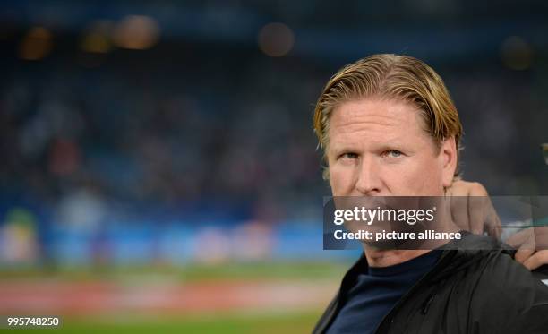 Hamburg coach Markus Gisdol pictured before kick-off at the German Bundesliga football match between Hamburg SV and Werder Bremen at the...