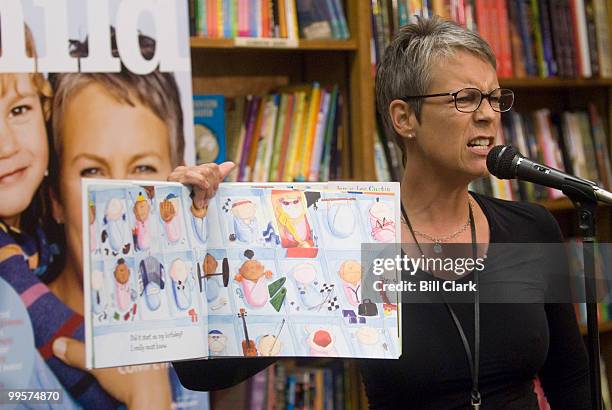 Actress Jamie Lee Curtis reads from her children's book "Is There Really a Human Race?" at Olsson's Books and Records on 7th St. NW on Wednesday,...