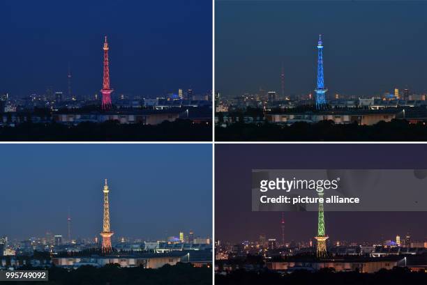 Composite picture shows the radio tower illuminated as part of the "Berlin leuchtet" Festival of Lights in Berlin, Germany, 30 September 2017. Photo:...