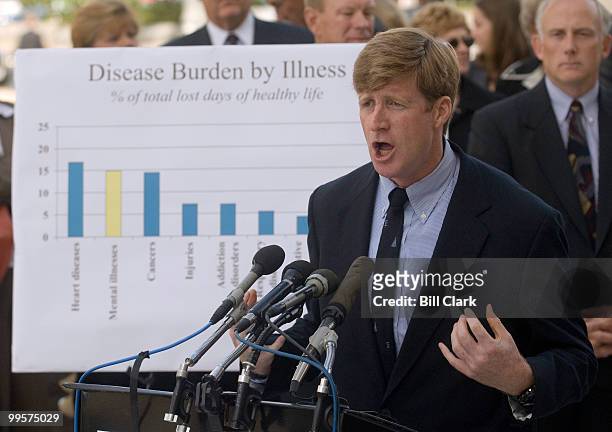 Rep. Patrick Kennedy, D-R.I., speaks about the Paul Wellstone Mental Health Equitable Treatment Act during a press conference on Capitol Hill on...