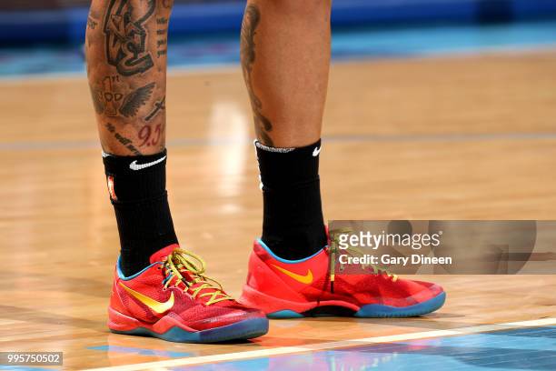 The sneakers worn by Tamera Young of the Las Vegas Aces during the game against the Chicago Sky on July 10, 2018 at the Wintrust Arena in Chicago,...