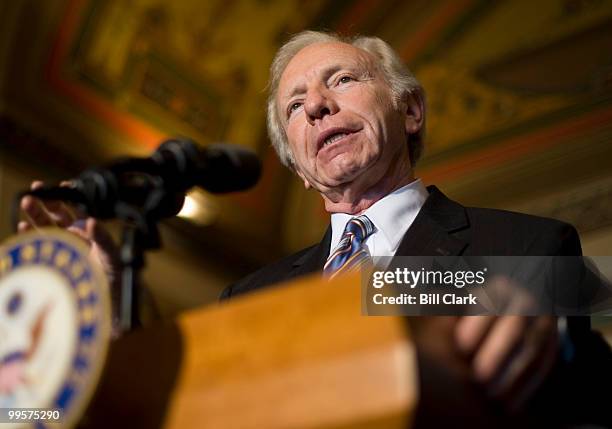 Sen. Joe Lieberman speaks to the media following a meeting with senators and business leaders on climate change issues on Thursday, Dec. 3, 2009.