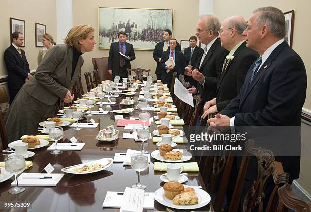 Israeli Foreign Minister Tzipi Livni, left, is greeted by Acting House Foreign Affairs Chairman Howard Berman, D-Calif.,, Rep. Gary Ackerman, D-N.Y.,...