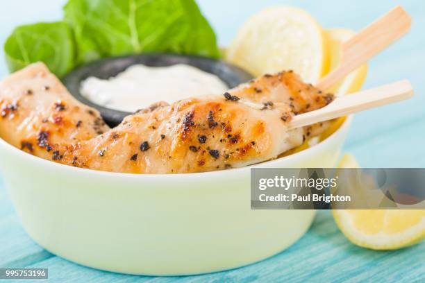 lemon chicken bbq skewers - lemon chicken stock pictures, royalty-free photos & images