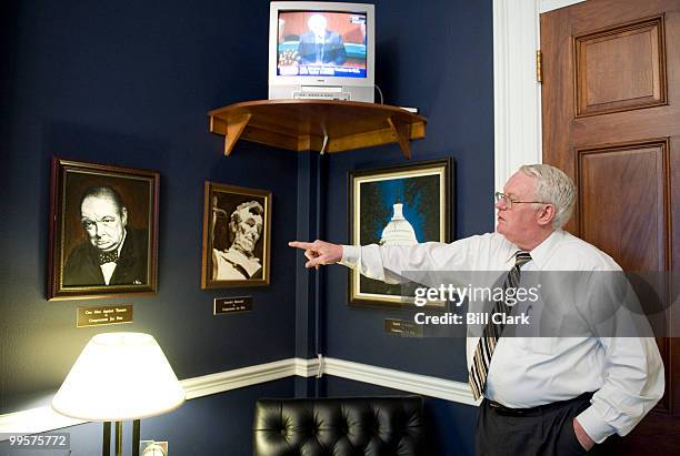Rep. Joe Pitts, R-Pa., shows off some of his artwork he has on display in his office on Tuesday, June 16, 2009.