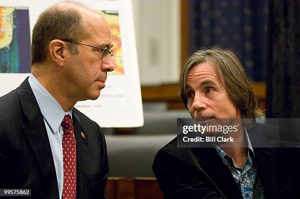 Rep. John Hall, D-N.Y., and Jackson browne participate in a news conference on nuclear energy on Tuesday, Oct. 23, 2007. The event was held to...