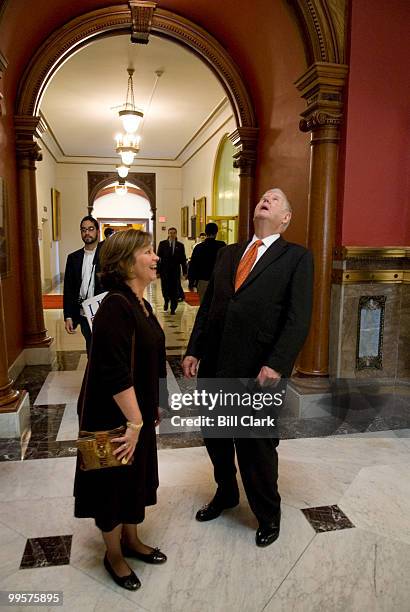 Standing in the rotunda, Democratic congressional candidate Linda Stender gives a tour of the New Jersey State Capitol Building to Rep. John Murtha,...