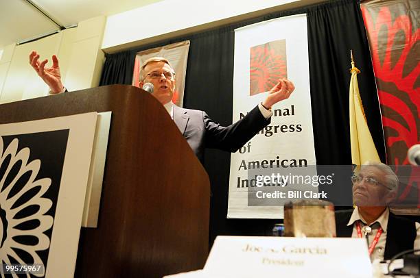 Senate Indian Affairs Committee chairman Byron Dorgan, D-N. Dak., speaks at the National Congress of American Indians' Tribal Nations Legislative...