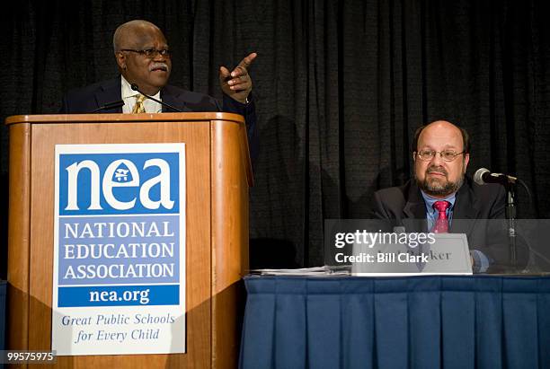 From left, Reg Weaver, president of the National Education Association, and Joel Packer, director of education policy and practicer for the National...