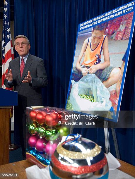 Sen. Byron Dorgan, D-N.D. Holds a news conference on Wednesday, Dec. 12 to release the results of a study that found Christmas tree ornaments sold...