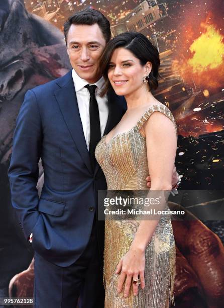 Feild and Neve Campbell attend the "Skyscraper" New York Premiere at AMC Loews Lincoln Square on July 10, 2018 in New York City.