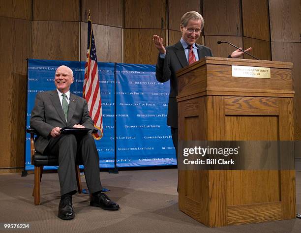 Andy Cornblatt, right, Dean of Admissions at Georgetown Law School, introduces Sen. Patrick Leahy, D-Vt., incoming chairman of the Senate Judiciary...